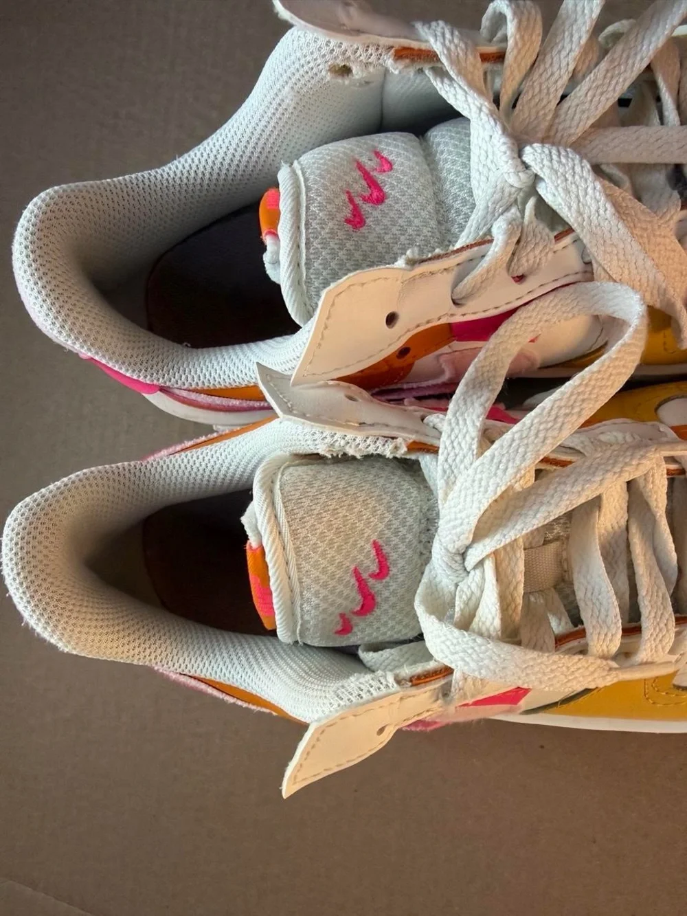 Nike White Sneakers with Pink & Yellow Accents - Picture 5 of 7
